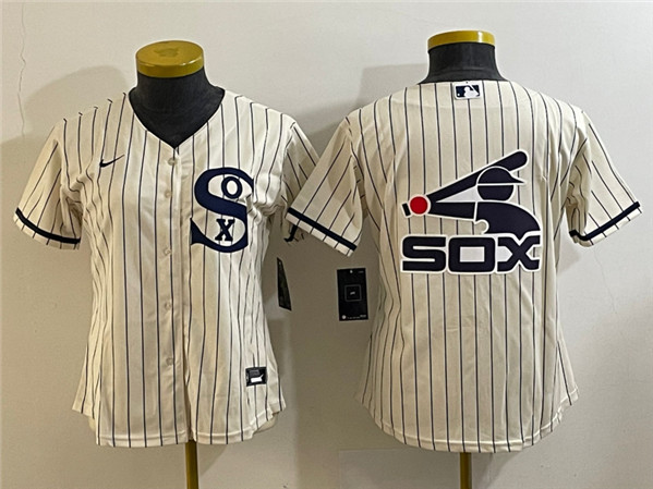 Women's Chicago White Sox Cream Team Big Logo Stitched Jersey(Run Small)